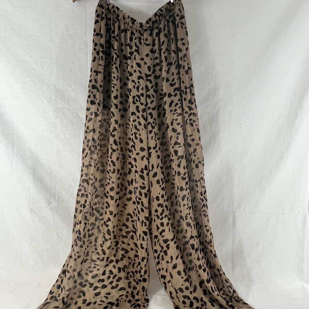 Sheer leopard print wide leg pants